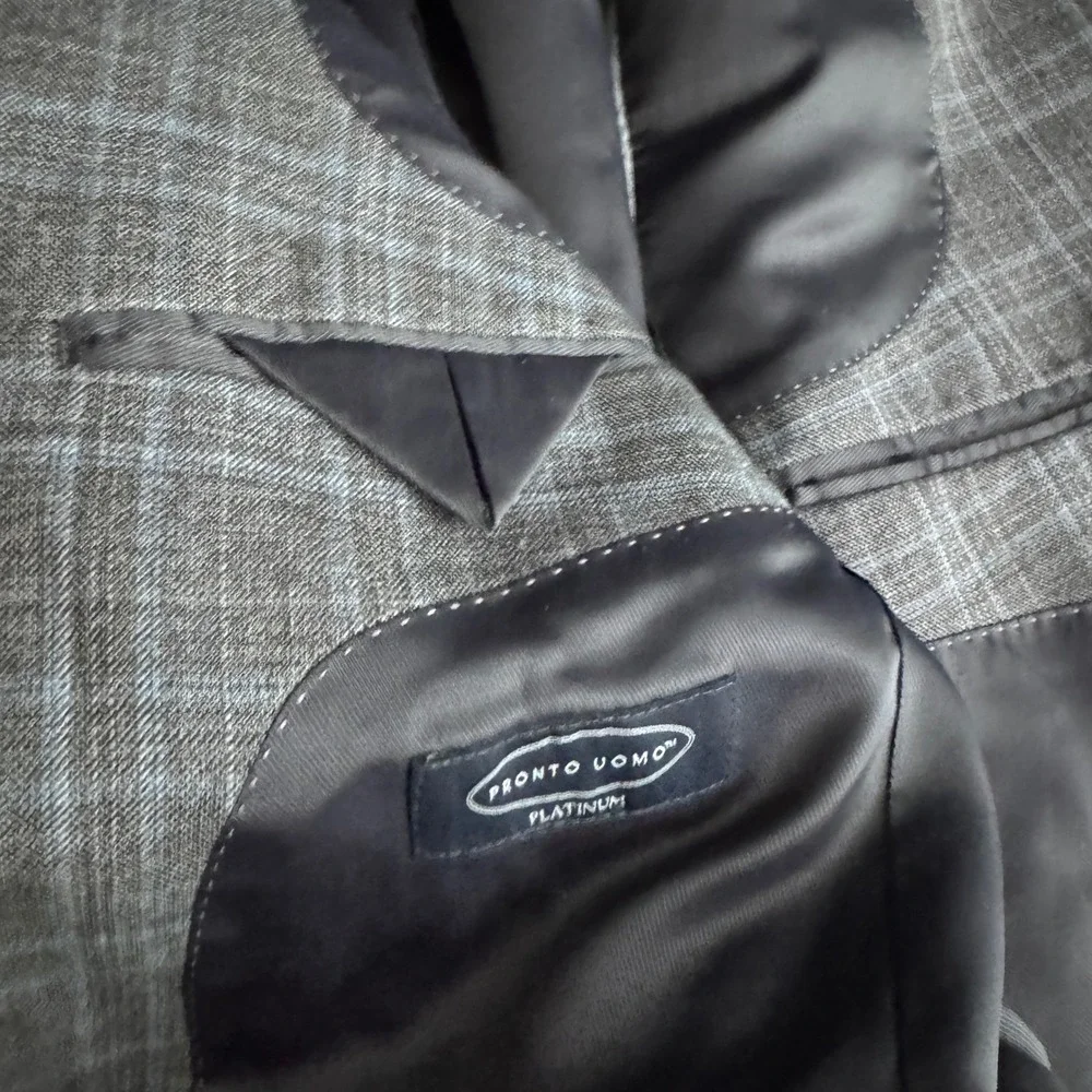 Pronto Uomo Platinum Sport Coat Mens 42L Grey Blue Plaid Wool Blend Blazer